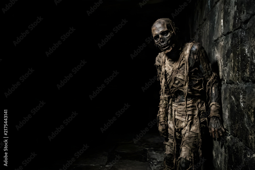 Fototapeta premium Scary Mummy in Dark Ancient Pyramid