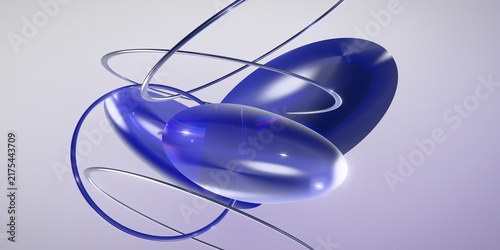 Fotografía 3D abstract composition with glossy azure blue ellipsoids and intertwining thin