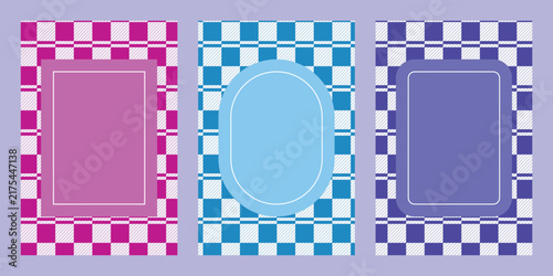 Set of three colorful checkered pattern frames with empty copy space