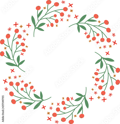 Christmas wreath with red berries and green leaves