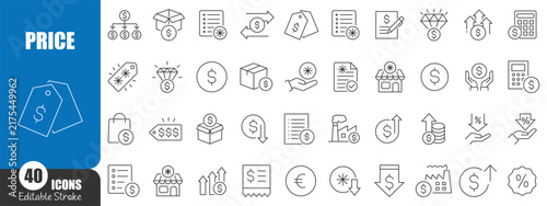 Price Tag Payment and Financial Value Editable Stroke Icon Set for Business and Commerce