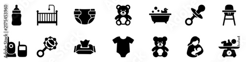 Set of baby care and newborn accessories icons