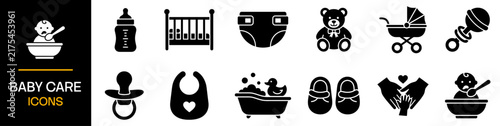 Set of baby care icons for newborn and infant accessories