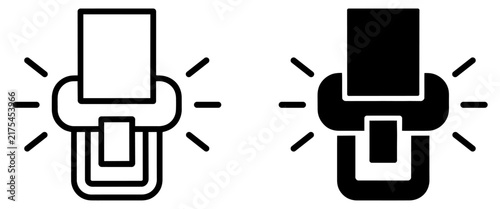 Seat belt buckle icon set, car safety belt warning sign, vector illustration