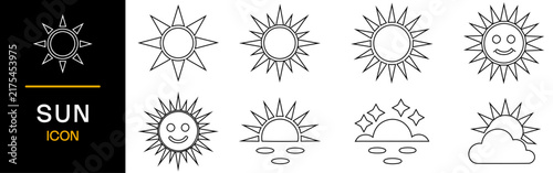 Set of sun weather icons in thin line style