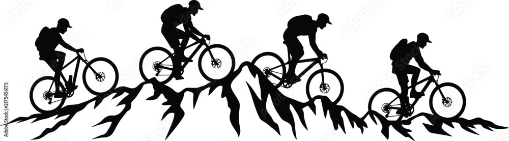 Naklejka premium Grass and Flowers Silhouette Vector with BMX Cyclist Jumping in Extreme Cycling Sport Illustration for Motocross Racing and Action Design