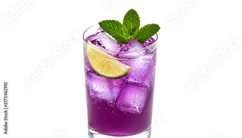 Canvastavla Purple Cocktail Glass with Lime, Mint Leaves and Ice Cubes