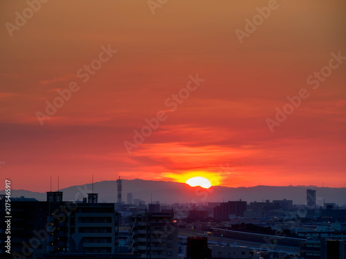 生駒山からの日の出　神戸市東灘区のマンション高層階より撮影