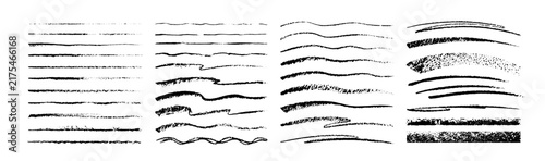 Set of hand drawn chalk lines, sketch underlines, isolated strokes with grainy texture.  Vector chalk brushes. Art brushes are added to the brush panel.