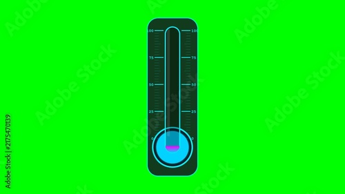 Digital Vertical Thermometer Gauge Progress Bar Graphic Interface Element Isolated on Green Screen for Environmental Monitoring and Data Visualization