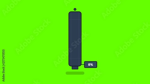 Empty Battery Icon at Zero Percent Charge Level with Green Screen Chroma Key Background