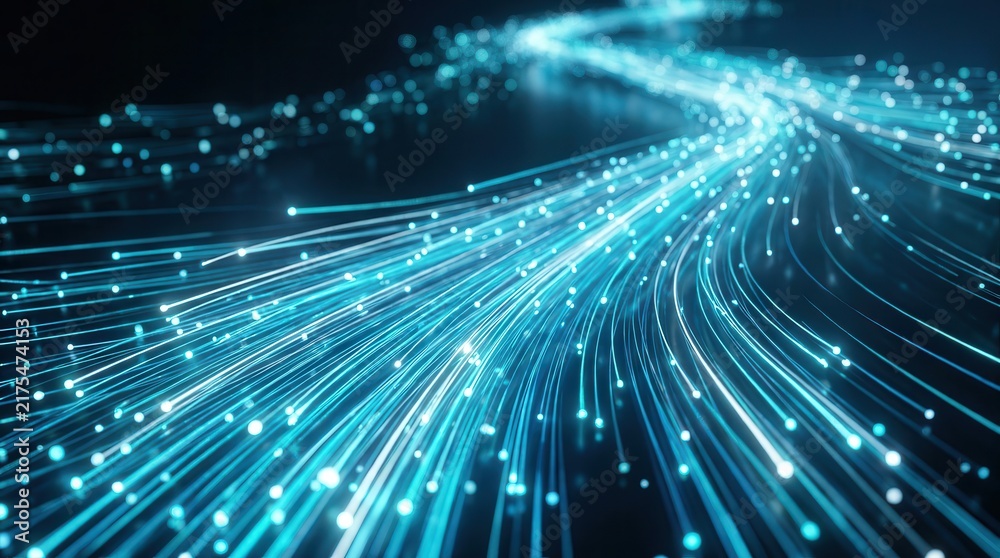 Fototapeta premium A high-speed financial data river flowing across a futuristic digital landscape representing encrypted payment channels.