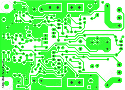 Tracing conductors of printed circuit board
of electronic device. Vector engineering technical
drawing. Pcb template. Electric background.
Computer technic cad design.