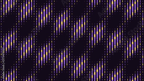 Fotografía Vertical dash halftone pattern with purple and yellow elongated shapes, rhythmic