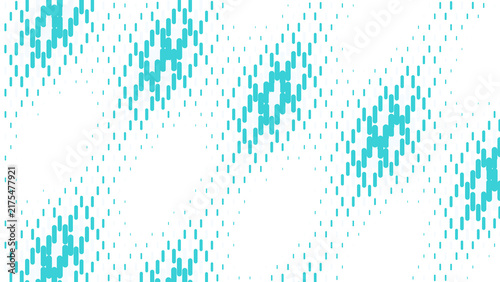 Cyan and white vertical pill shaped halftone pattern on a black background, abstract geometric texture with diagonal flowing motion