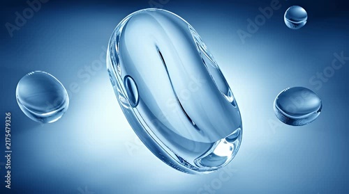 Abstract blue liquid sphere with surrounding droplets a modern concept image representing purity innovation technology and clean energy for business and science applications