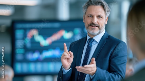 Mature businessman explaining data analytics in corporate meeting