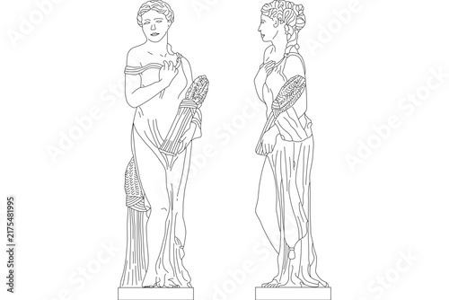 Foto Clean line art vector illustrations showing classical architectural scale figure