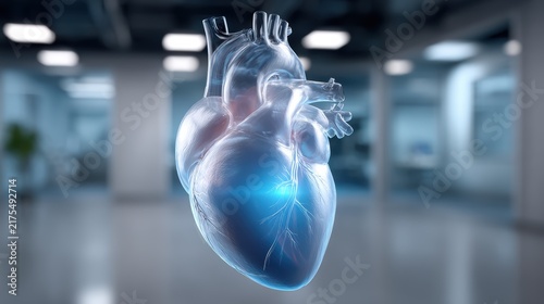 Transparent human heart anatomy model in medical laboratory