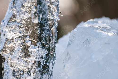 Quadro su tela piece of ice with frozen bubbles and crystalline patterns for climate change,seasonal design,frozen water themes,purity branding,wellness visuals