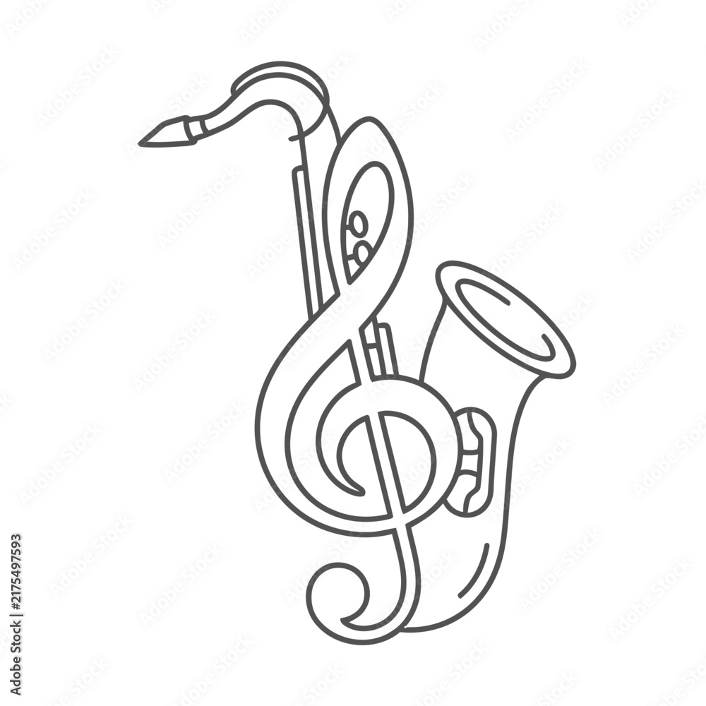 Fototapeta premium Saxophone and Treble Clef Line Art