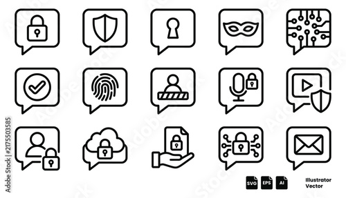A collection of cybersecurity icons created by a professional vector illustrator featuring various digital protection and safety symbols