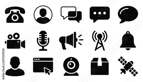 A collection of communication and technology icons created by a professional vector illustrator for modern digital interface design