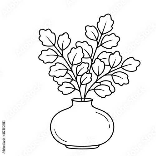 Outline of a vase with leaves