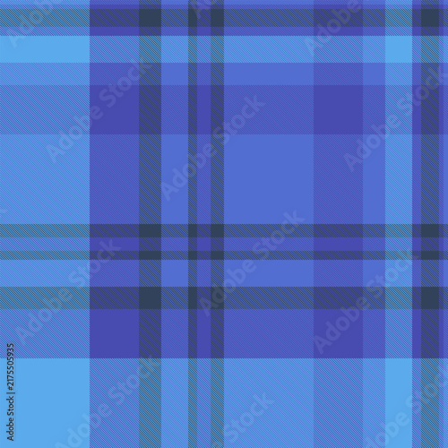 A seamless plaid pattern featuring vibrant blue and deep indigo tones, evoking a sense of classic elegance and order. This digital textile texture contains no people, perfect for modern design.