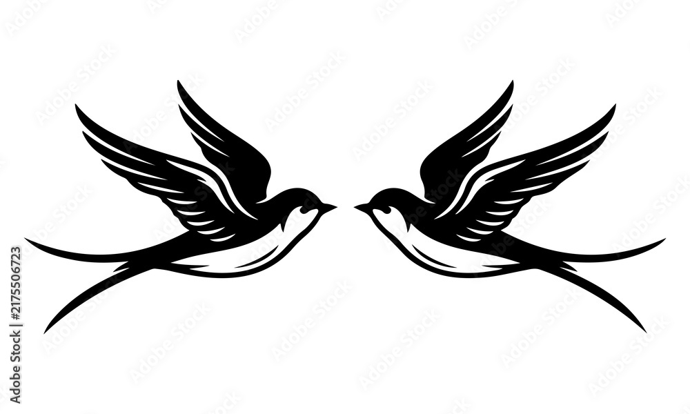 Fototapeta premium Two Flying Swallow Birds Silhouette Vector Illustration