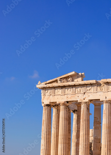 Vew with blue sky and part of the Acropolis of Athens