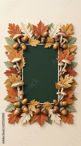 Autumn leaf acorn and mushroom frame