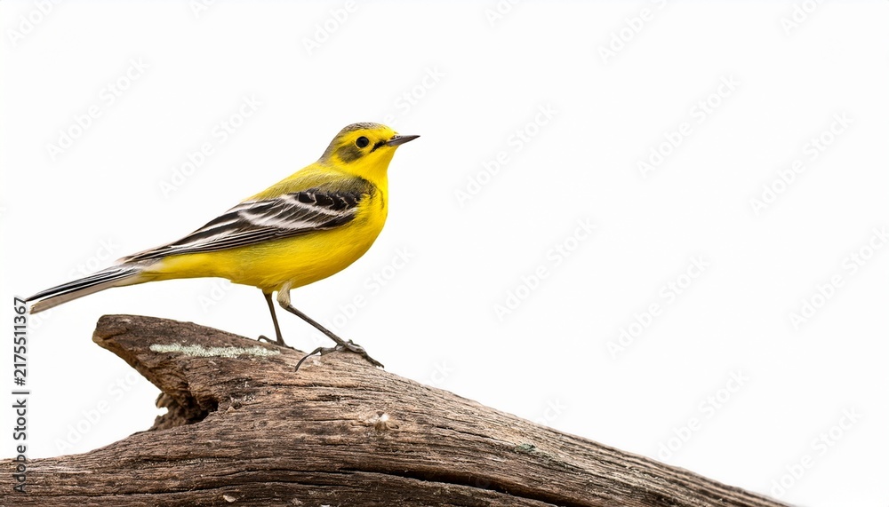 Fototapeta premium Yellow Wagtail Perched On A Log Isolated On White
