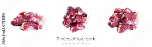 Quadro su tela Pieces of raw pork isolated on a white background.