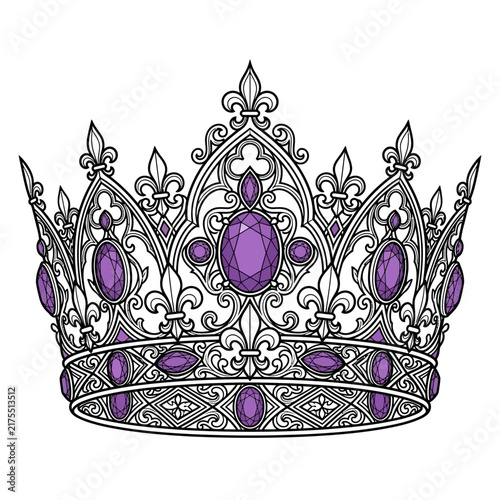 Foto Ornate Royal Crown with Purple Gemstones Illustration