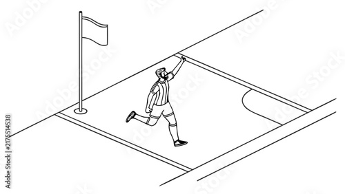 Isometric Soccer Referee Signaling Offside on Field Vector Illustration for Sports Design