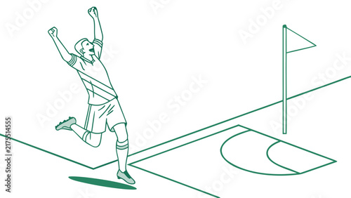 Soccer Player Celebrating Goal in Isometric Line Art Style Illustration for Sports Design and Web Concepts