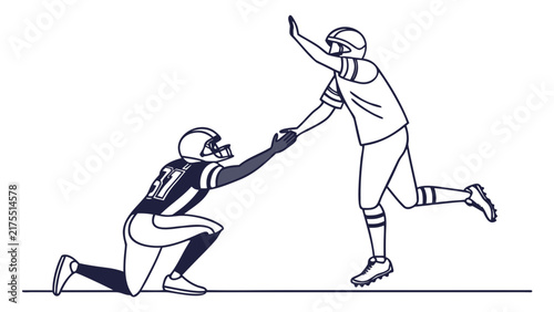 American Football Players Celebrating Victory in Minimalist Line Art Vector Illustration for Sports Design