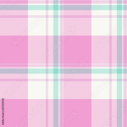 Traditional tartan plaid design with a classic woven appearance and pink and white tones. The seamless pattern recreates the look of woven fabric and works well as a decorative surface background.