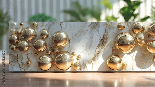 White Marble Gold Spheres 3D Luxury Decor Background