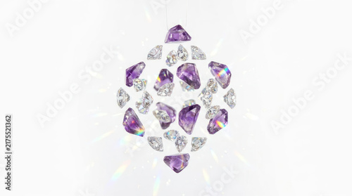 Floating cluster of purple and clear diamonds.
