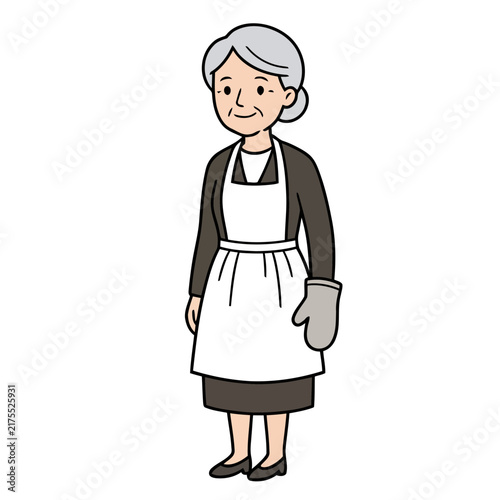Elderly Woman in Apron and Oven Mitt