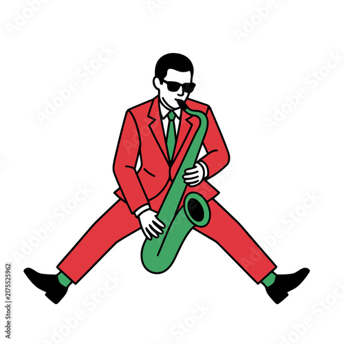 Man in Red Suit Playing Saxophone