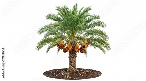 Date palm tree with ripe fruits isolated on white background