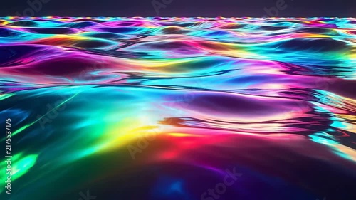 Abstract Iridescent Liquid Waves with Vibrant Neon Colors and Fluid Holographic Texture