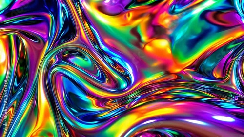 Vibrant Iridescent Liquid Metal Abstract Background with Holographic Waves