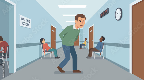 Bild auf Leinwand Man Anxiously Pacing Hospital Hallway Waiting for News