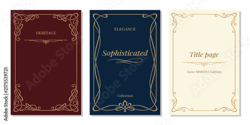 Foto Classic vintage book cover, title page, spine design with Art Deco, Baroque, Art Nouveau and Victorian ornaments