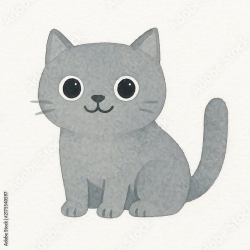 Cute gray cartoon cat illustration.