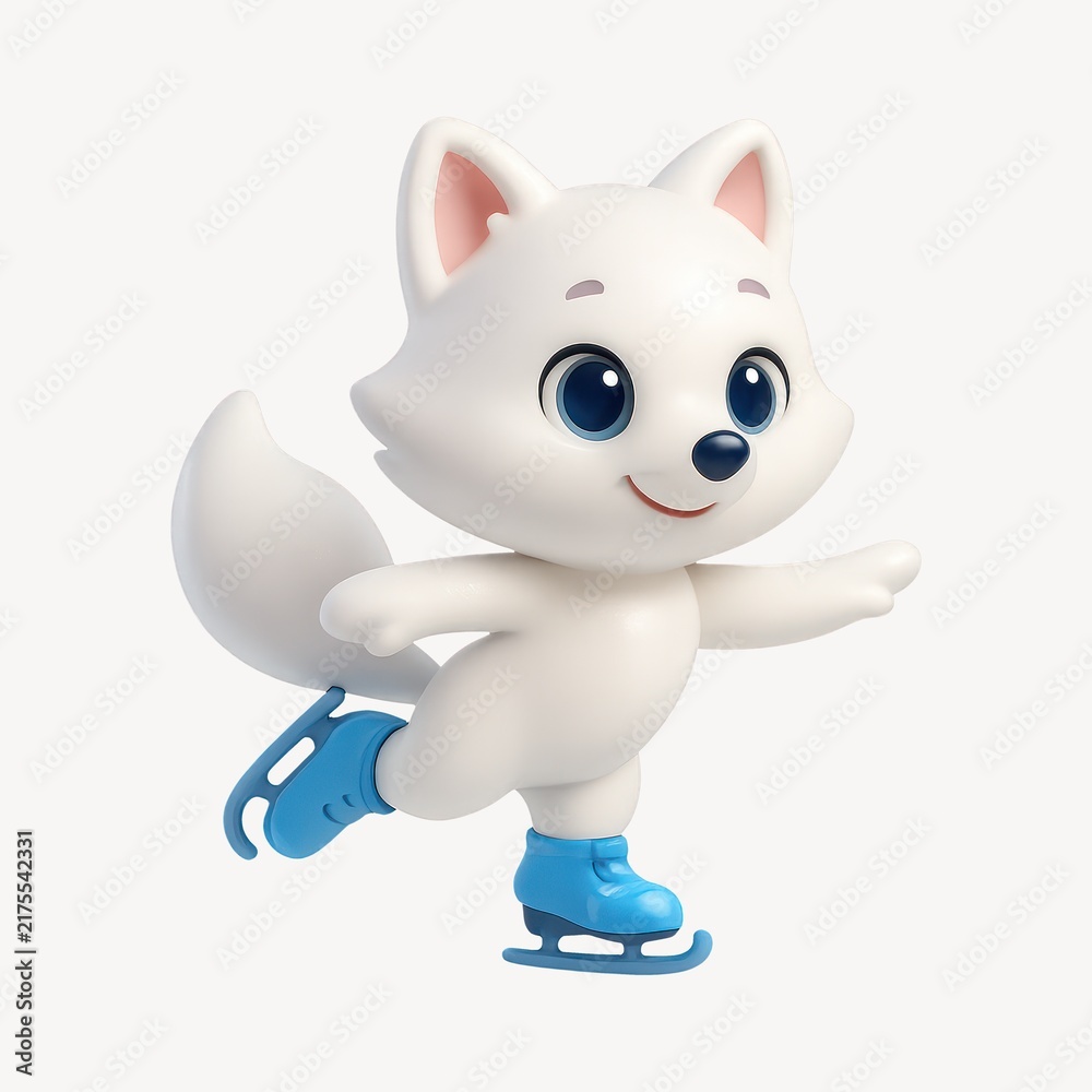 Fototapeta premium Cute fox ice skating joyfully.